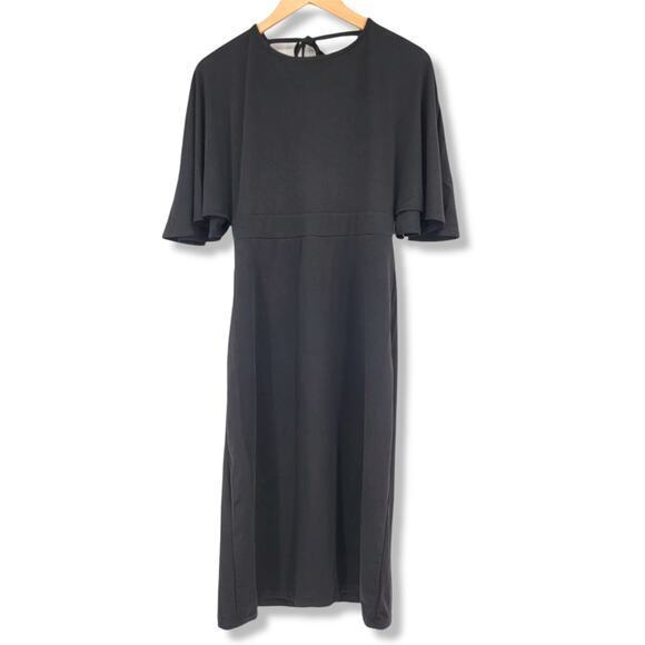 zeagoo Dresses & Skirts - New Zeagoo Black Bat Flutter Sleeve Midi Dress Tie Back Womens Size Large